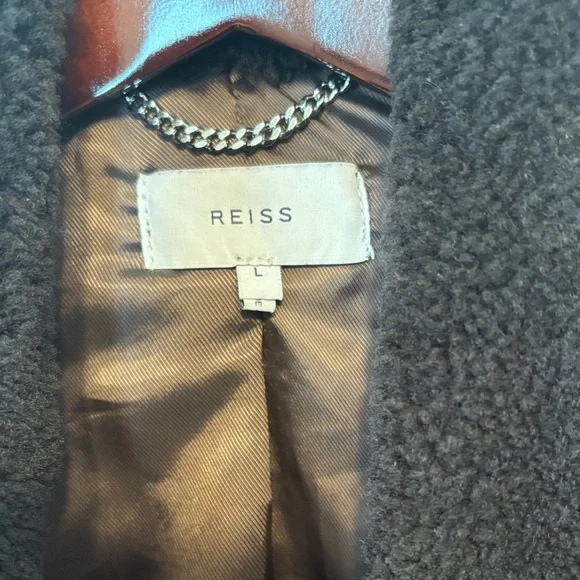 Reiss Dark Brown Suede Jacket with Black Collar - Picture 2 of 4